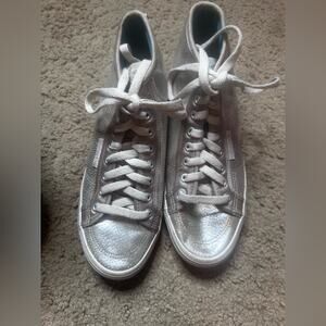 ADIDAS Women’s HONEY HEEL SILVER HIGH TOP SNEAKERS LACE UP US -9 UK- 7.5 CM -25